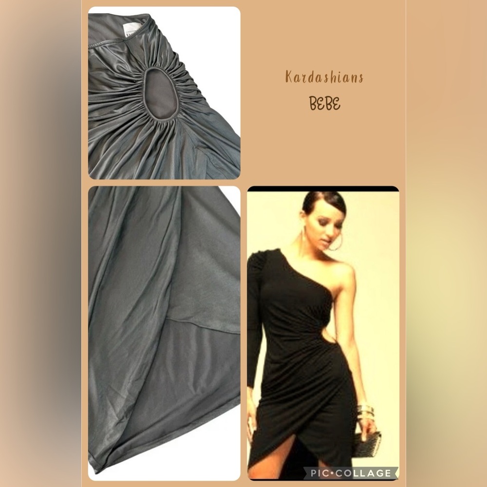 Karshians BEBE Goddess Cocktail Party Fitted One Sleeve Dress